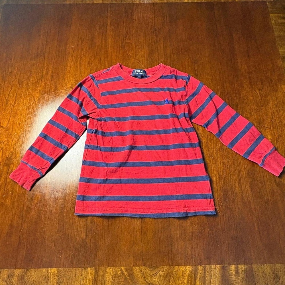 Polo Ralph Lauren Boys Red Navy Striped Long Sleeve Tee Pony Logo 3T